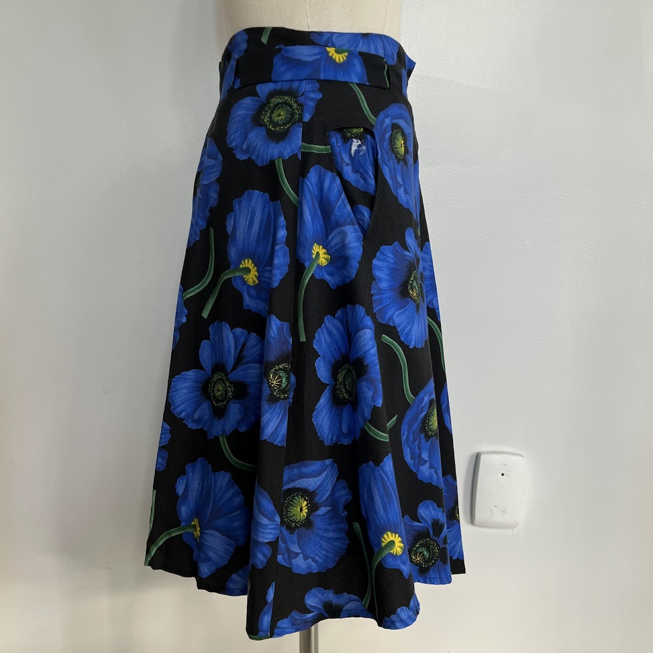 Kenzo Blue Poppy Printed Knee-Length Skirt