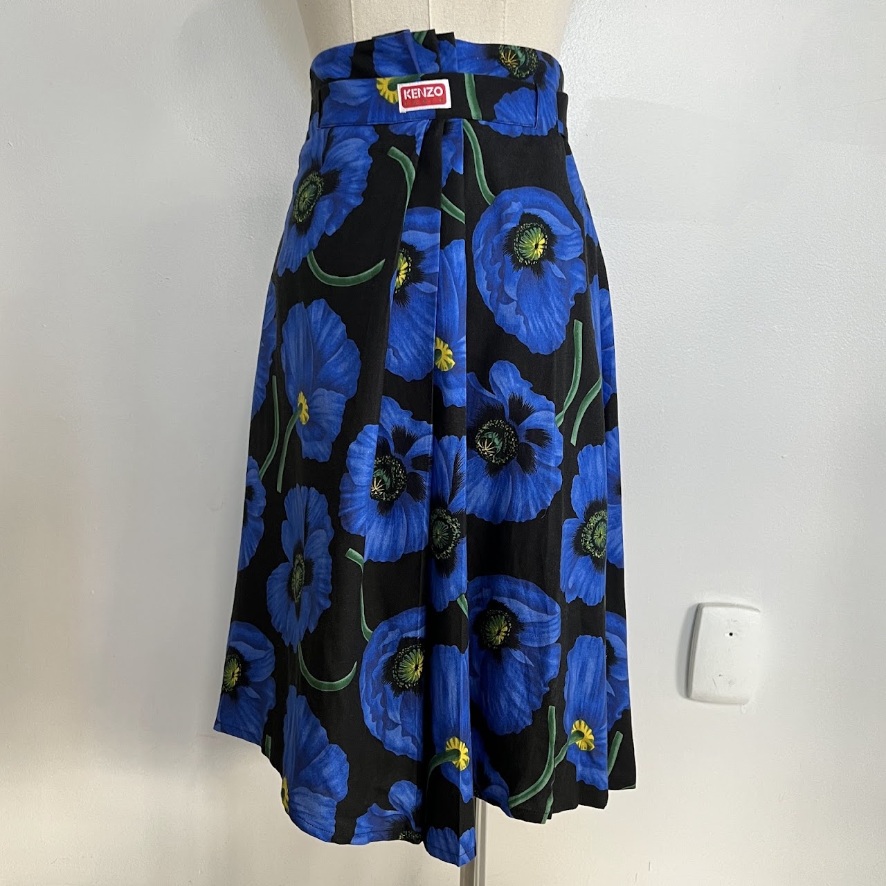 Kenzo Blue Poppy Printed Knee-Length Skirt