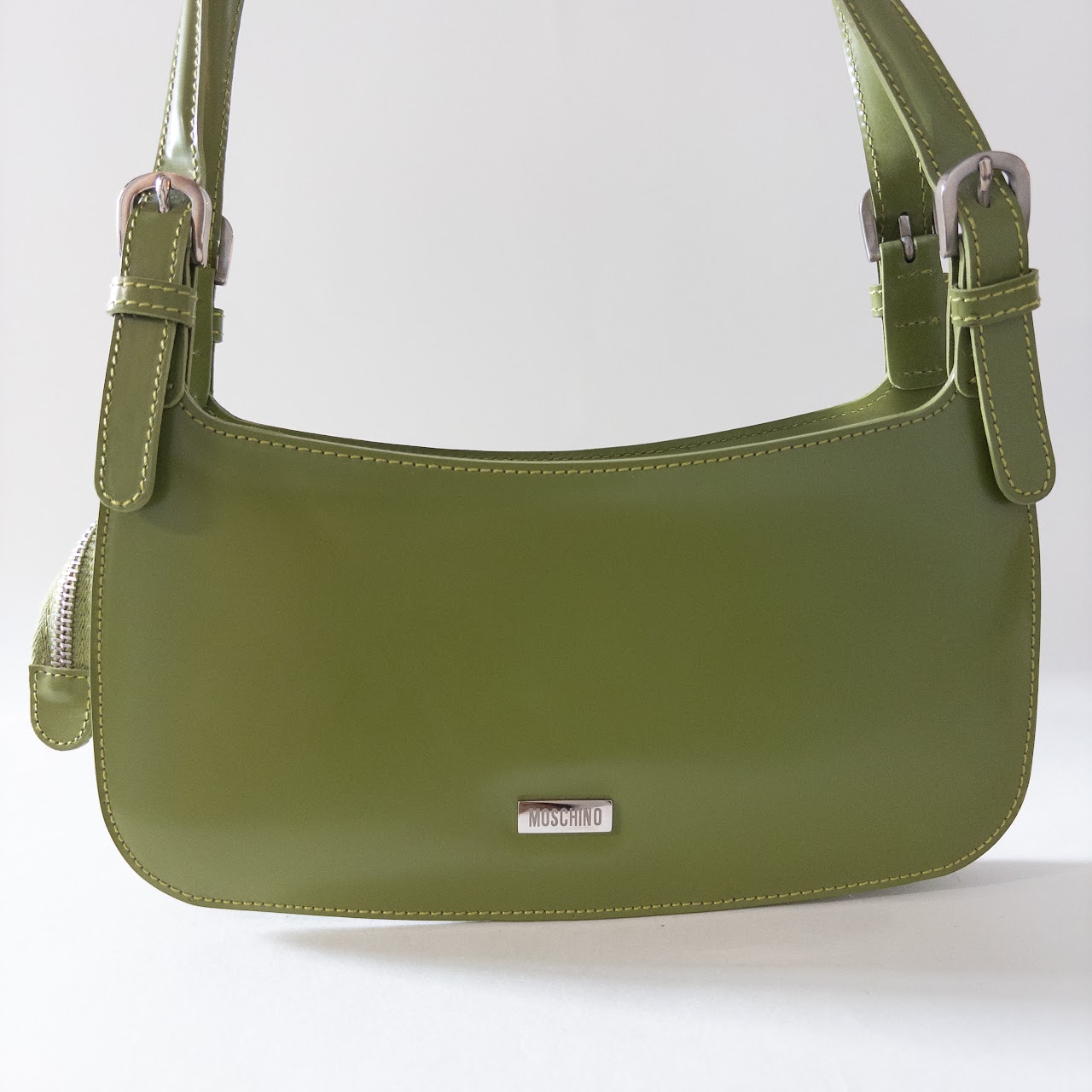 Moschino Polished Lime Green Leather Shoulder Bag