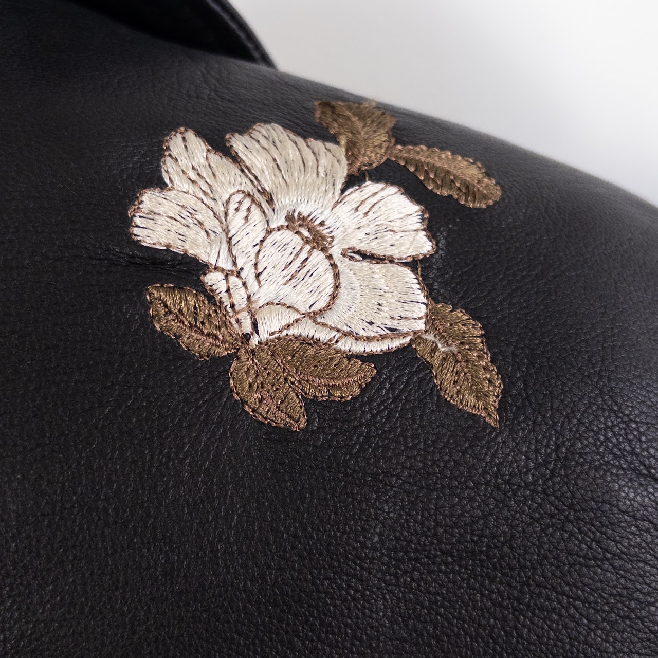 Lamarque Floral Embroidered Leather Biker Style Jacket