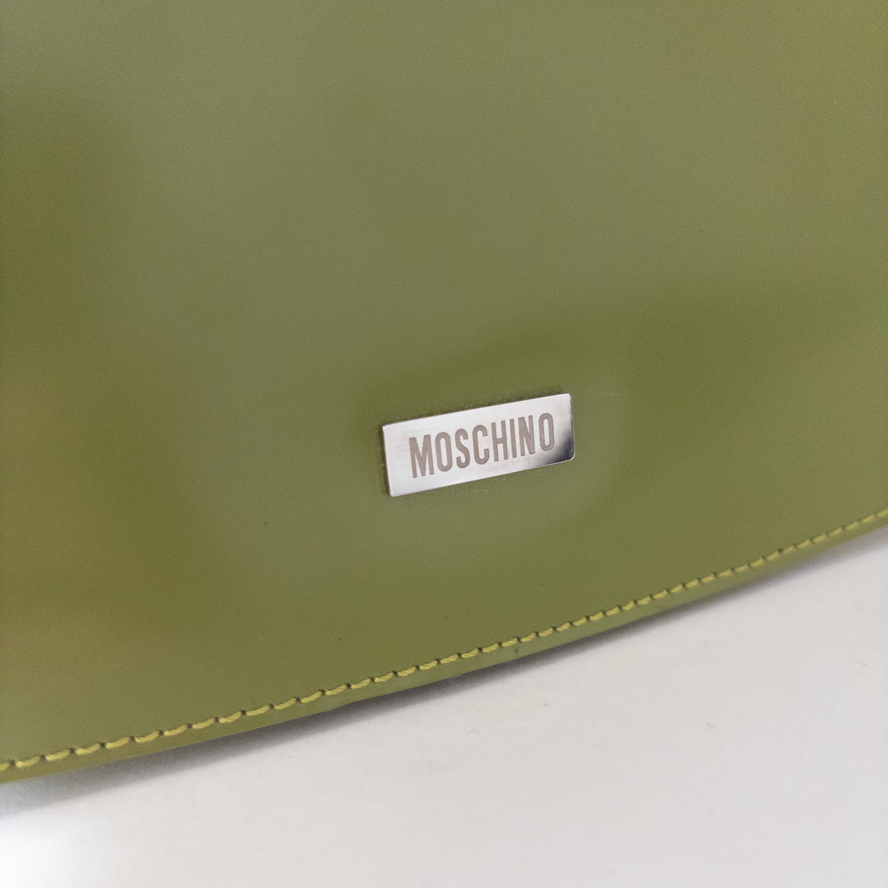 Moschino Polished Lime Green Leather Shoulder Bag