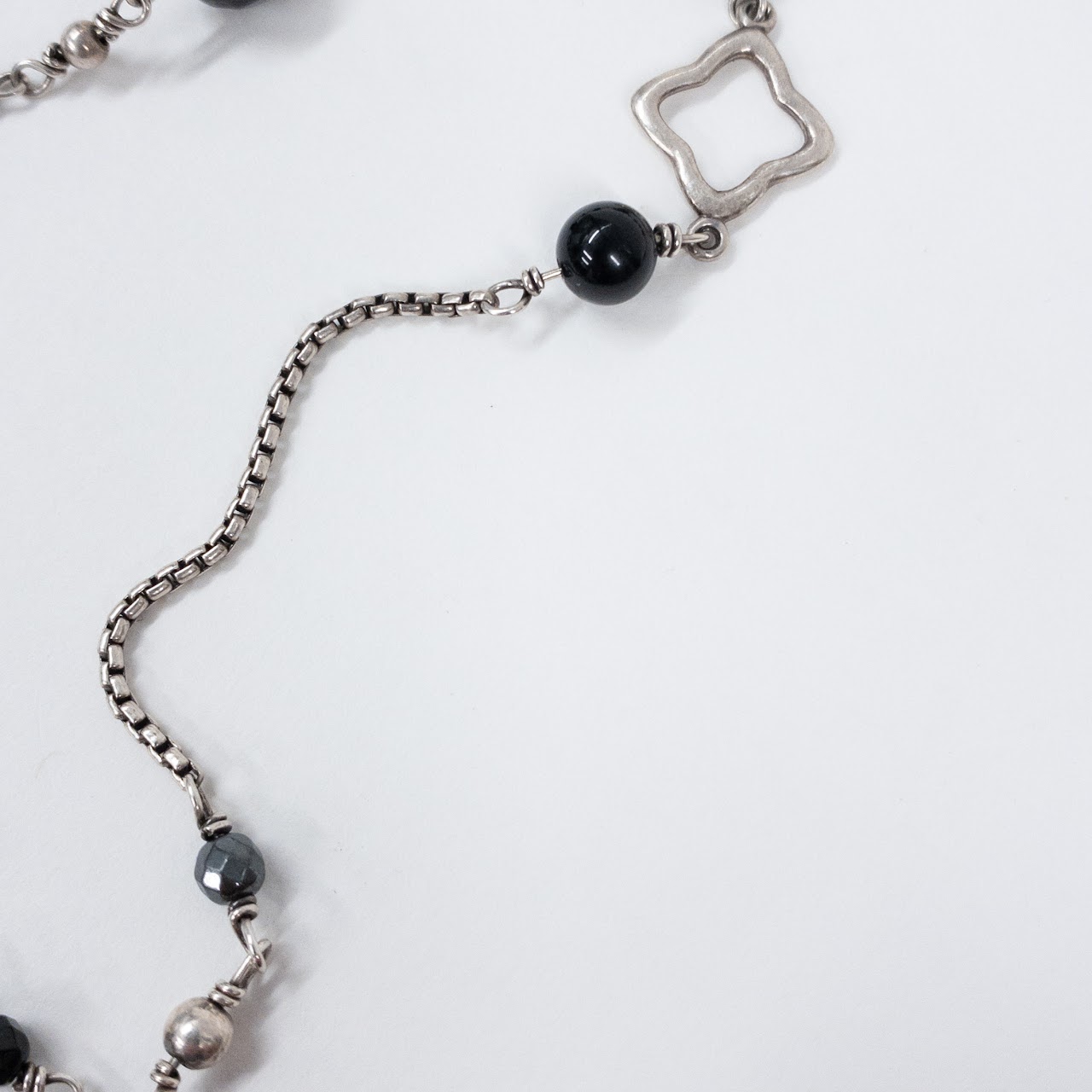 David Yurman Sterling Silver Necklace with Onyx and Hematite Beads