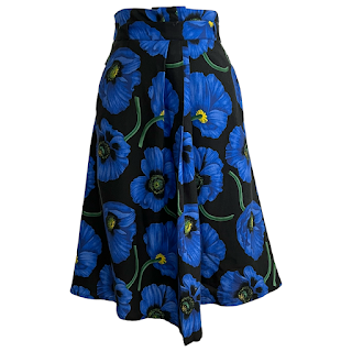 Kenzo Blue Poppy Printed Knee-Length Skirt