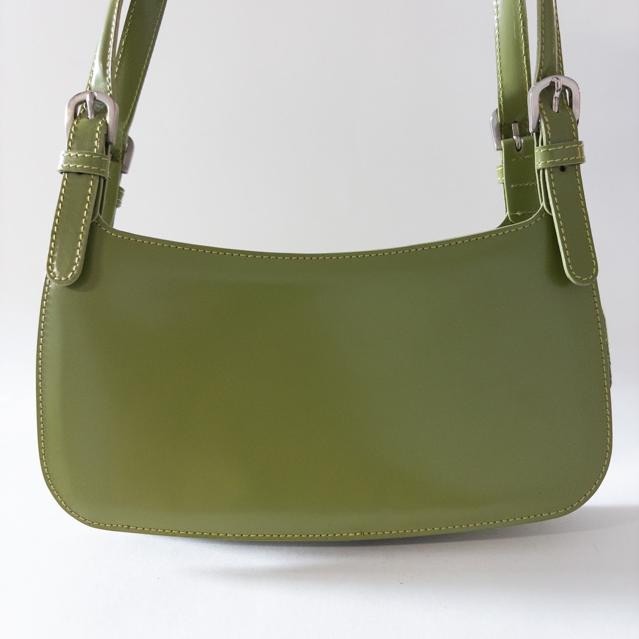 Moschino Polished Lime Green Leather Shoulder Bag