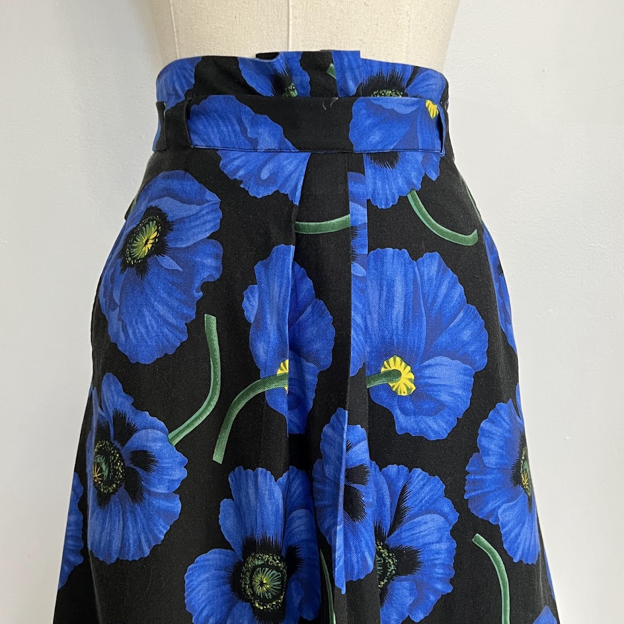 Kenzo Blue Poppy Printed Knee-Length Skirt