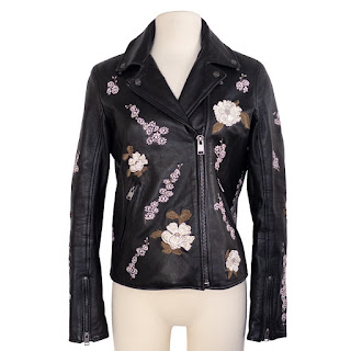 Lamarque Floral Embroidered Leather Biker Style Jacket