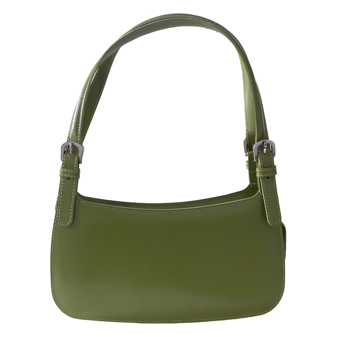 Moschino Polished Lime Green Leather Shoulder Bag