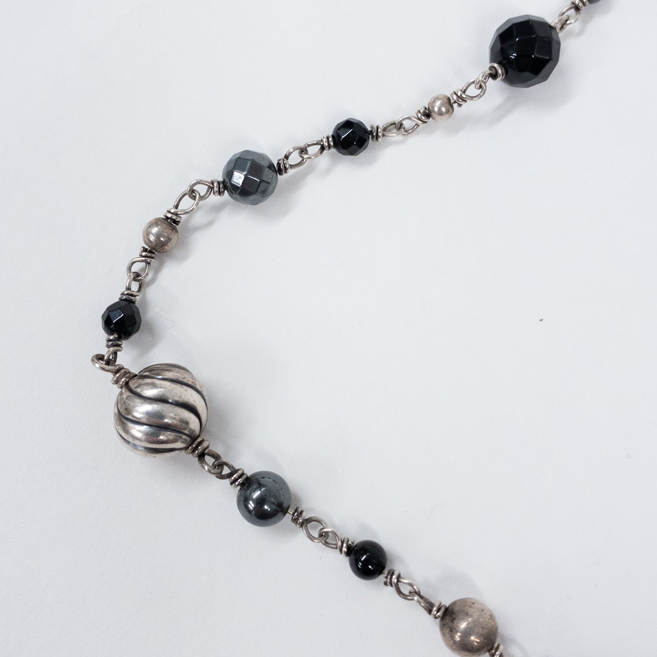 David Yurman Sterling Silver Necklace with Onyx and Hematite Beads