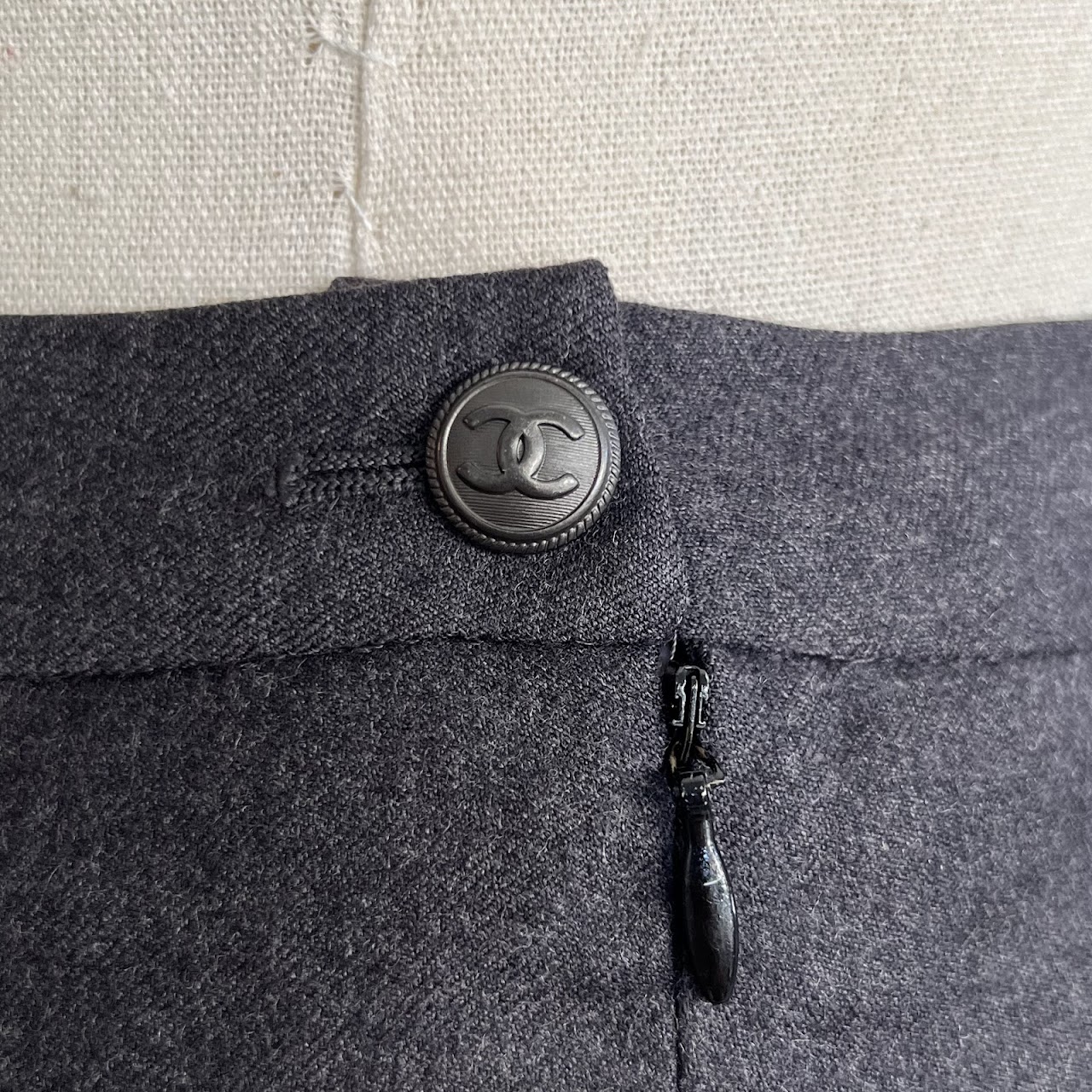 Chanel Charcoal Gray Wool and Cashmere Wide-Leg Slacks