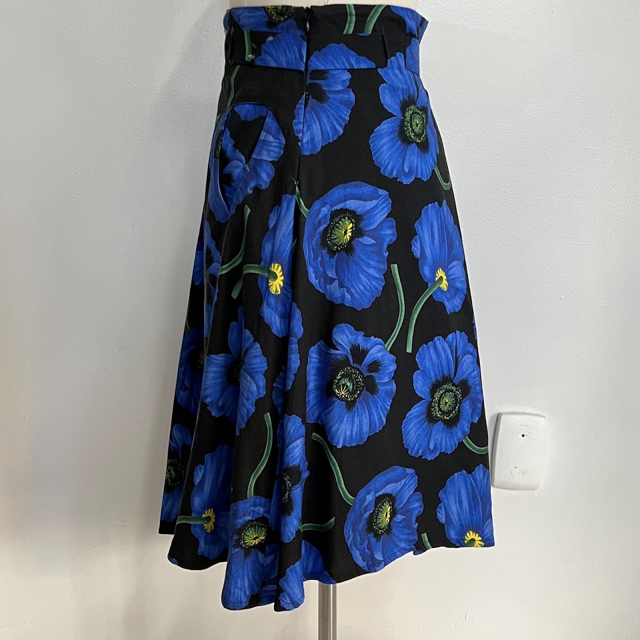 Kenzo Blue Poppy Printed Knee-Length Skirt