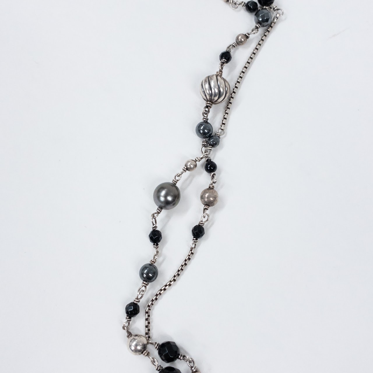 David Yurman Sterling Silver Necklace with Onyx and Hematite Beads