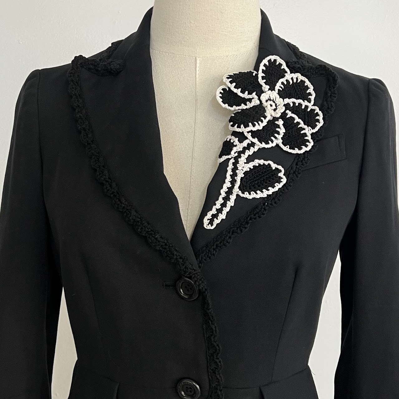 Moschino Cheap and Chic Crocheted Floral Lapel Jacket