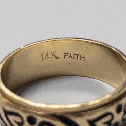 14K Gold Engraved Hearts Band