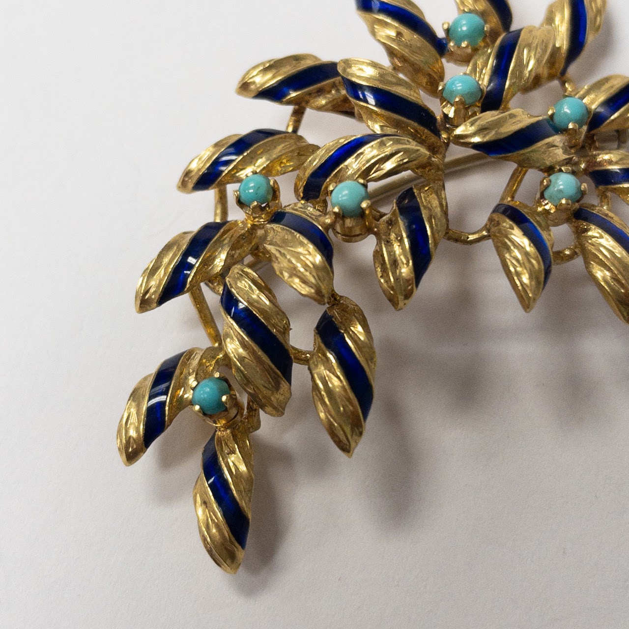 18K Gold, Enamel & Turquoise Brooch