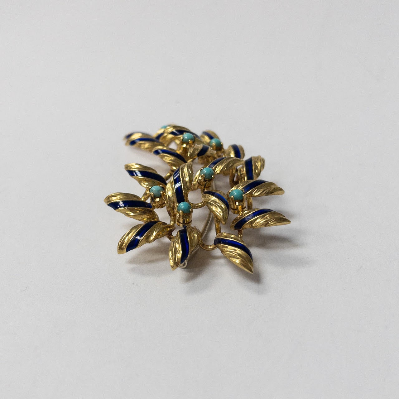 18K Gold, Enamel & Turquoise Brooch