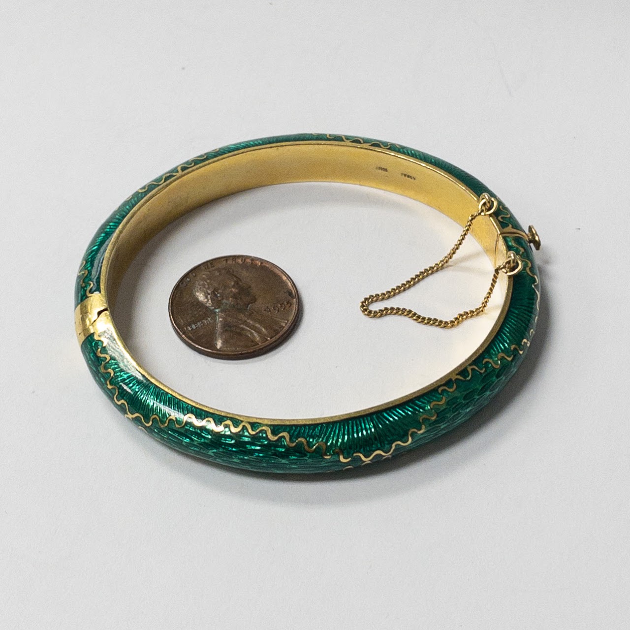 18K Gold & Green Enamel Bangle