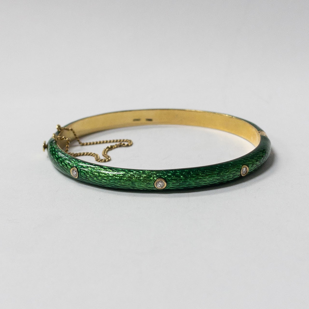 18K Gold, Green Enamel & Diamond  Bangle