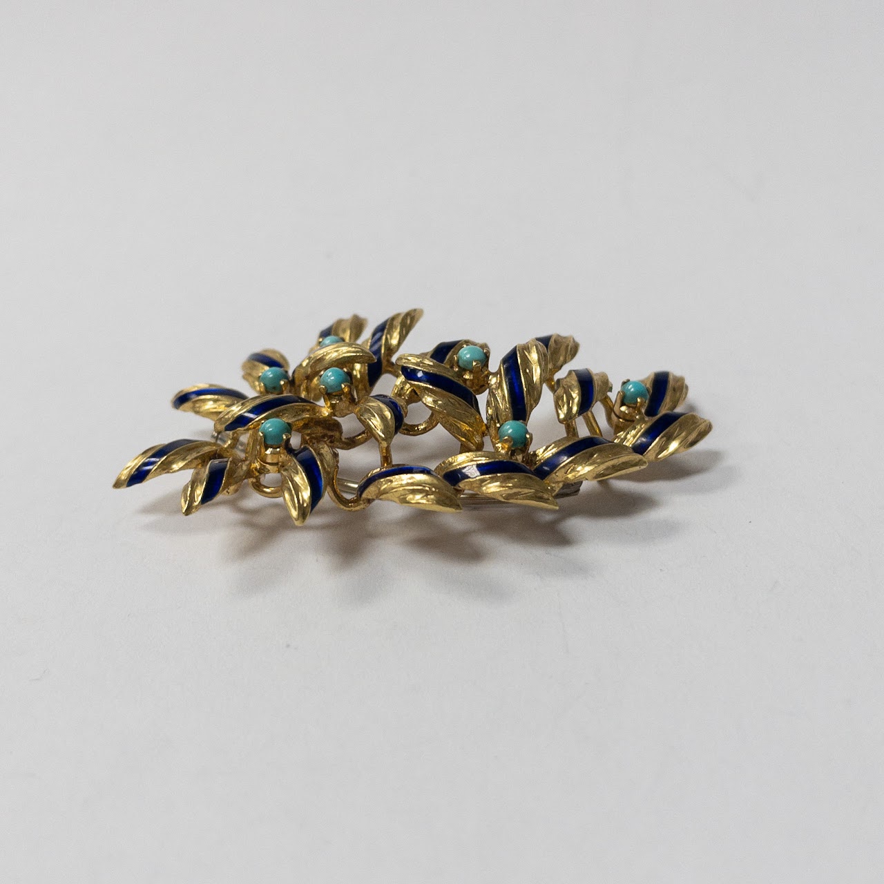 18K Gold, Enamel & Turquoise Brooch