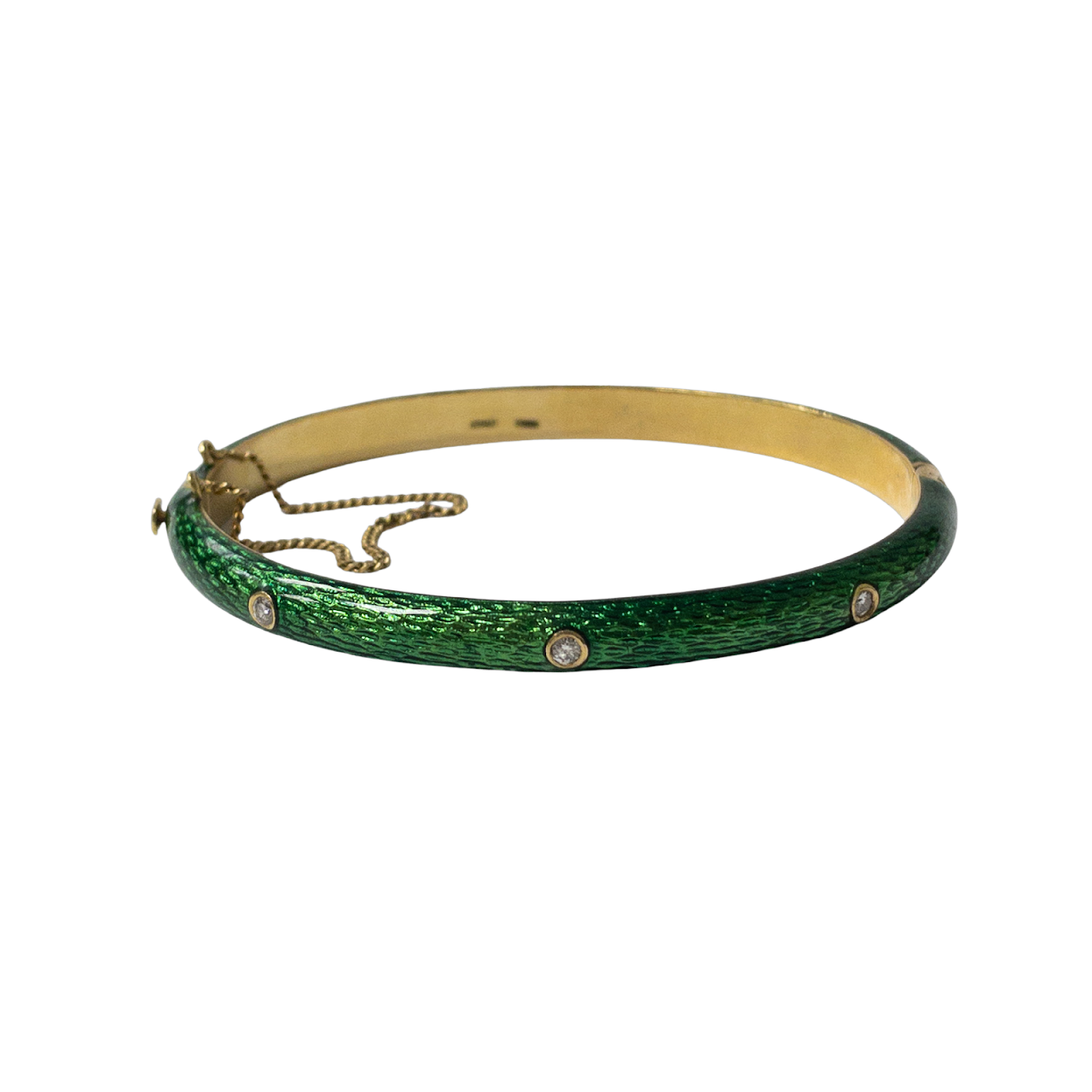 18K Gold, Green Enamel & Diamond  Bangle