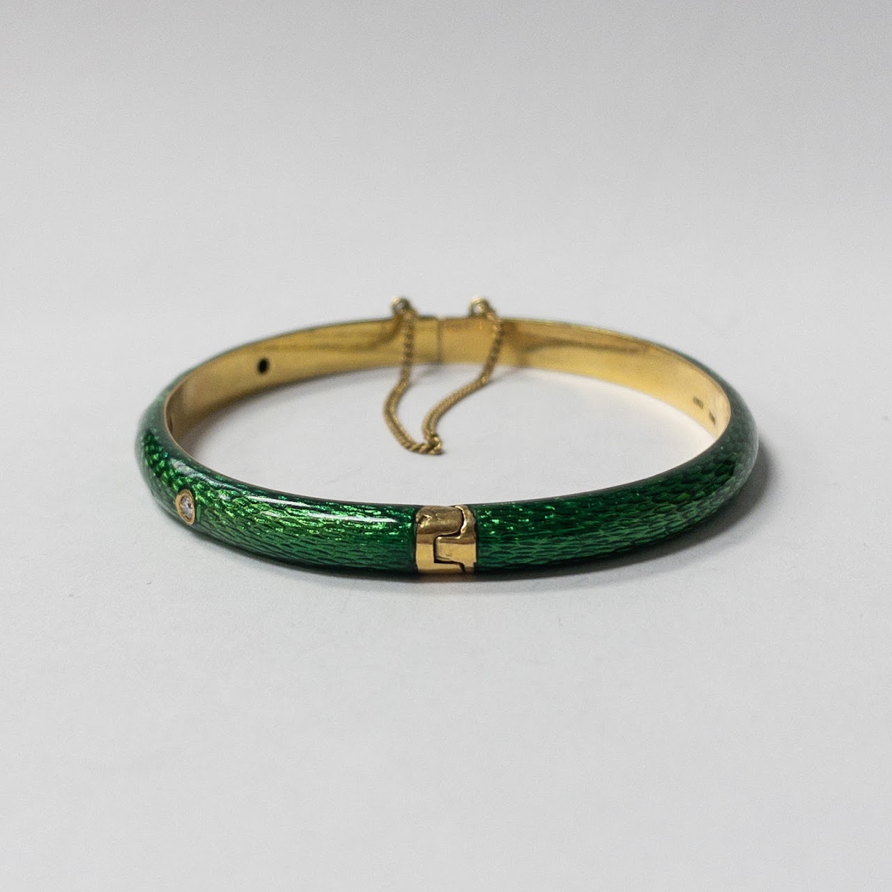 18K Gold, Green Enamel & Diamond  Bangle