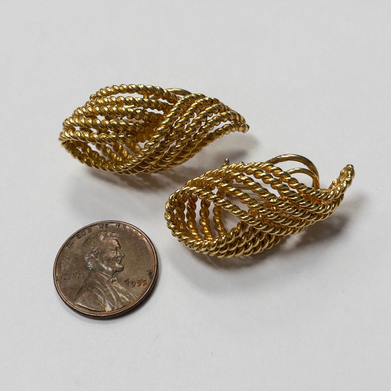 18K Gold Rope Twist Clip Earrings