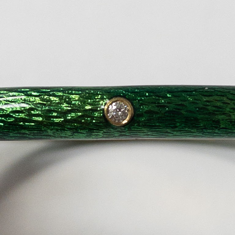 18K Gold, Green Enamel & Diamond  Bangle