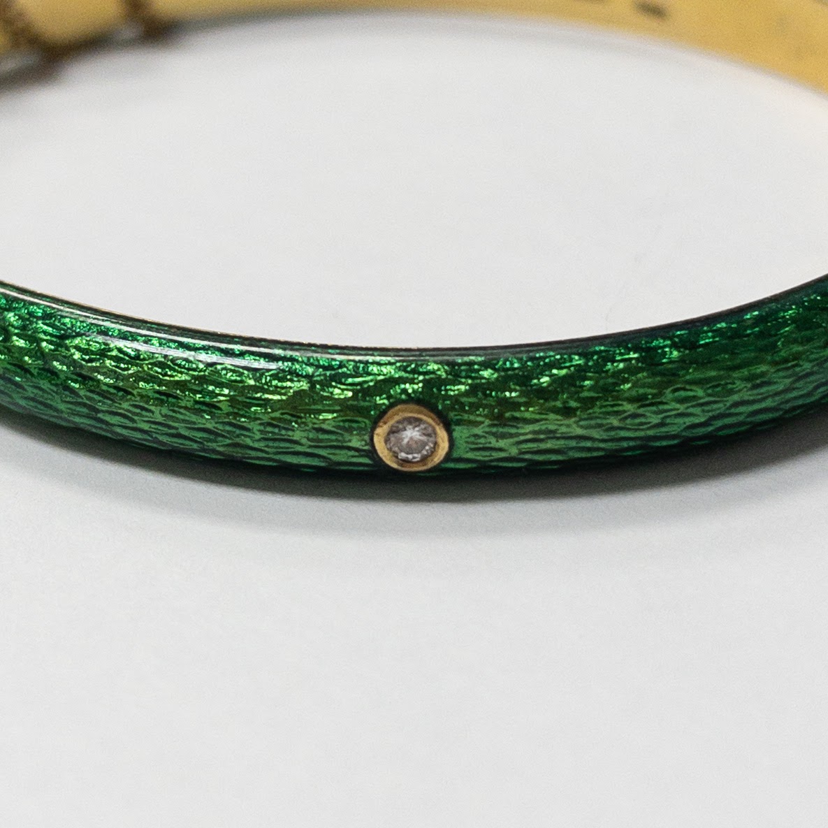 18K Gold, Green Enamel & Diamond  Bangle