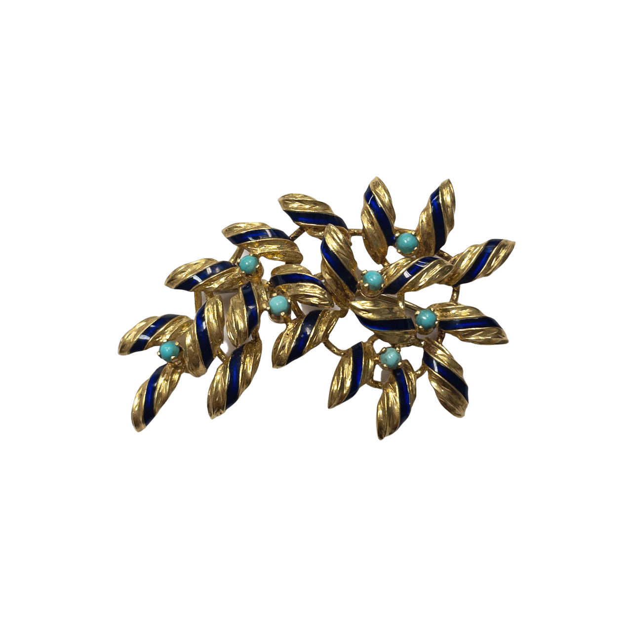 18K Gold, Enamel & Turquoise Brooch