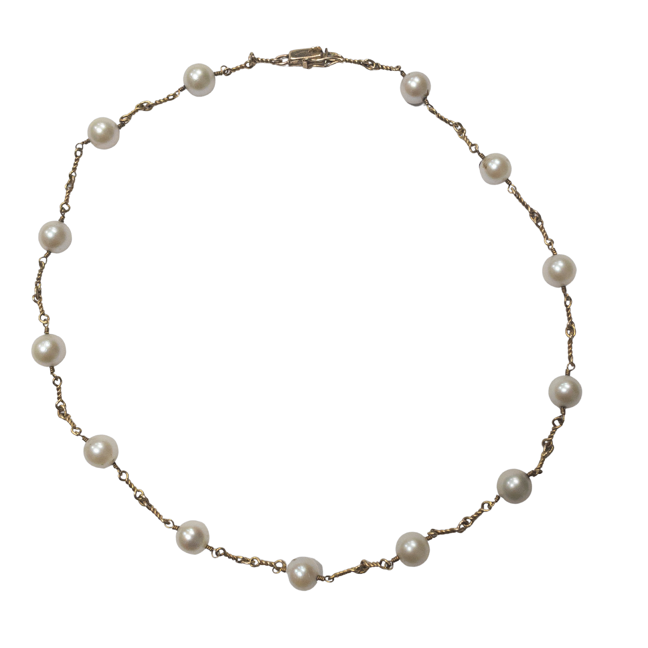 14K Gold & Pearl Station Necklace