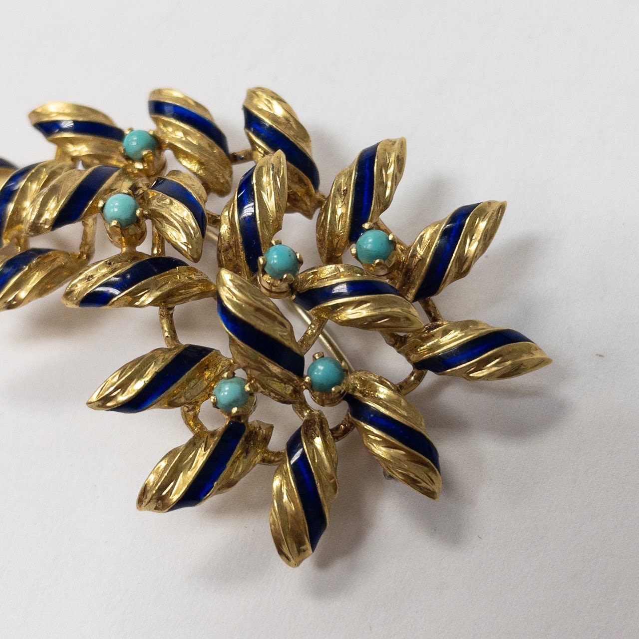 18K Gold, Enamel & Turquoise Brooch