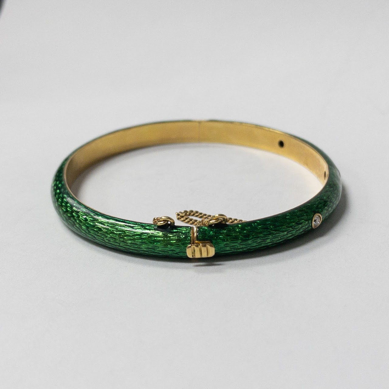 18K Gold, Green Enamel & Diamond  Bangle