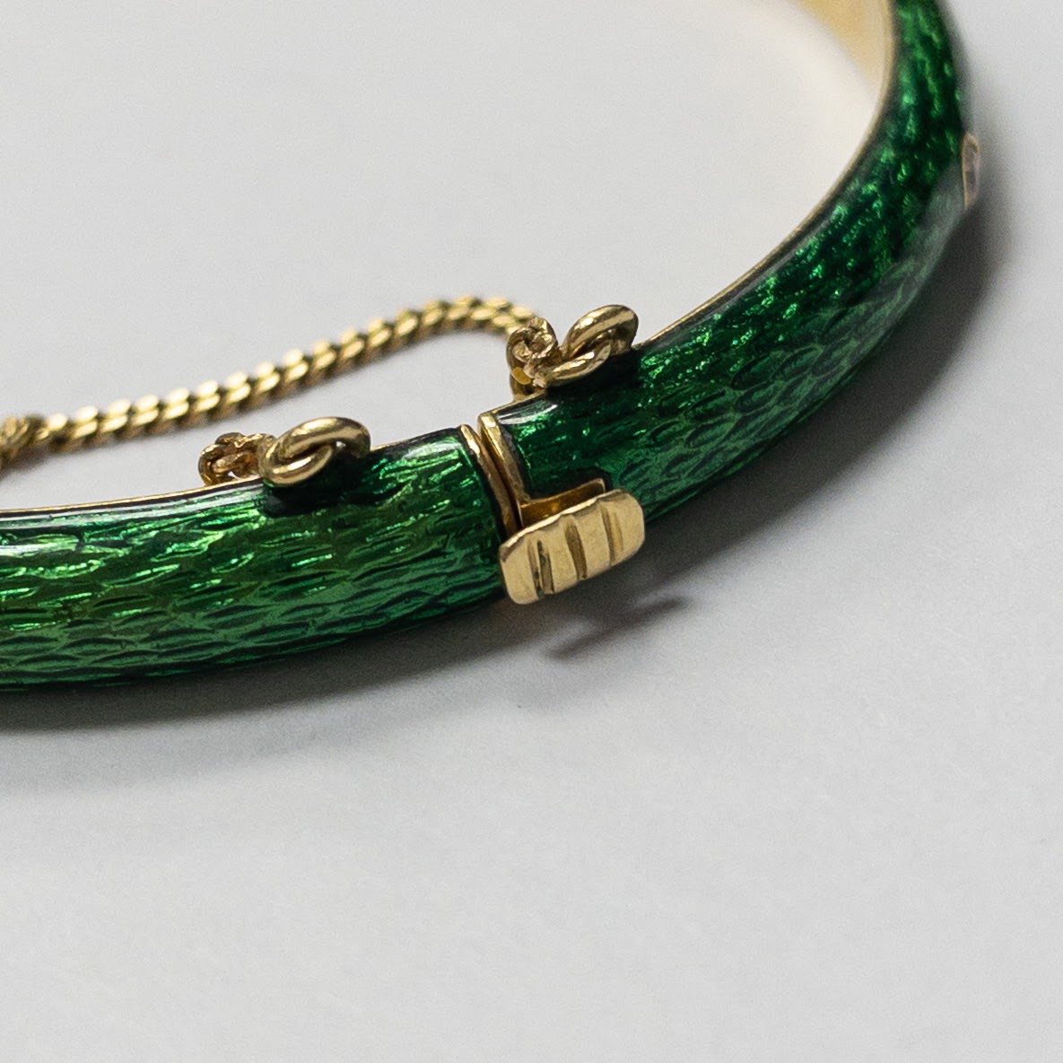 18K Gold, Green Enamel & Diamond  Bangle