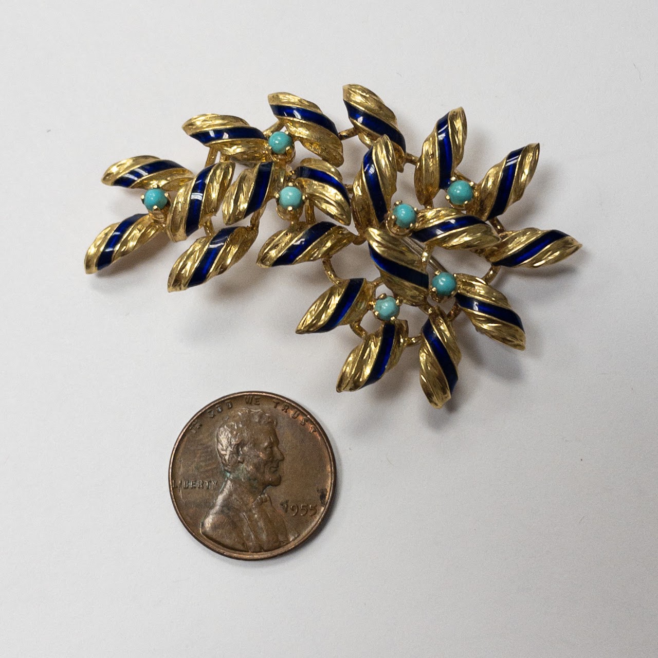 18K Gold, Enamel & Turquoise Brooch