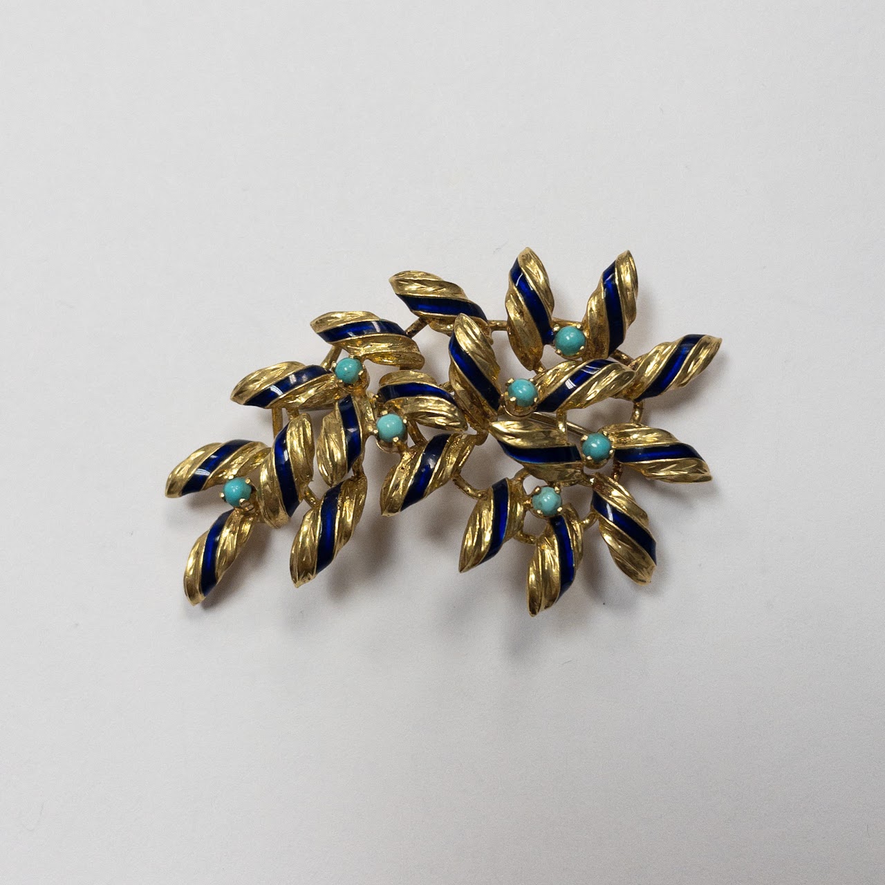 18K Gold, Enamel & Turquoise Brooch