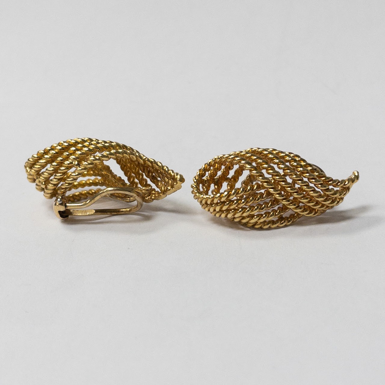 18K Gold Rope Twist Clip Earrings