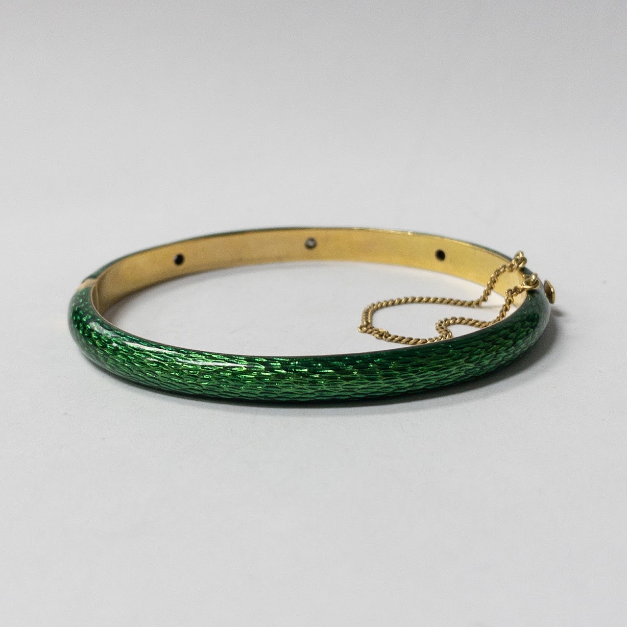 18K Gold, Green Enamel & Diamond  Bangle