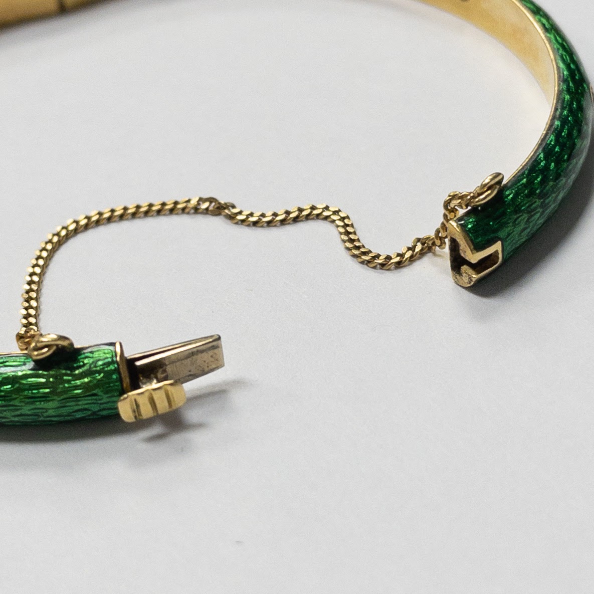 18K Gold, Green Enamel & Diamond  Bangle