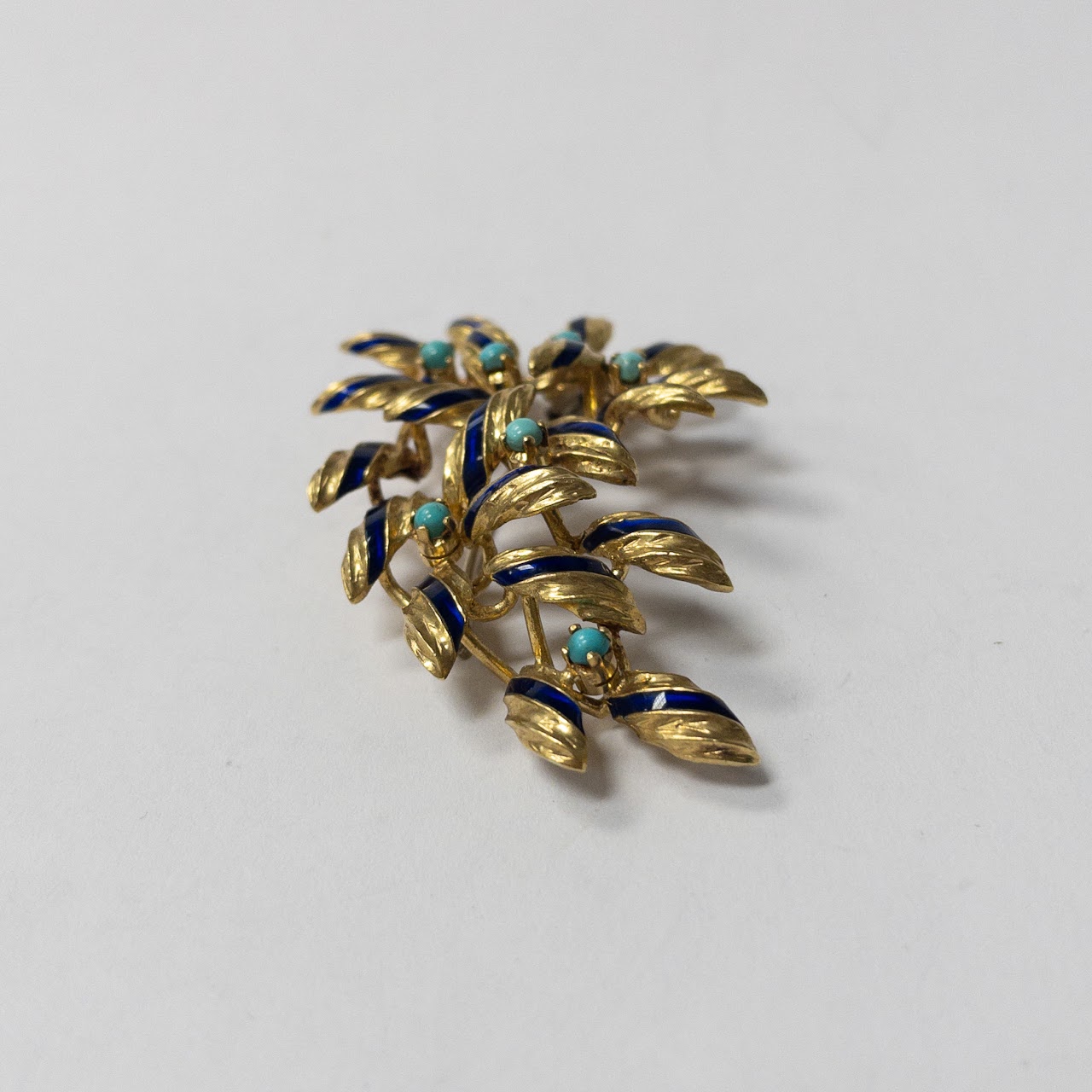 18K Gold, Enamel & Turquoise Brooch