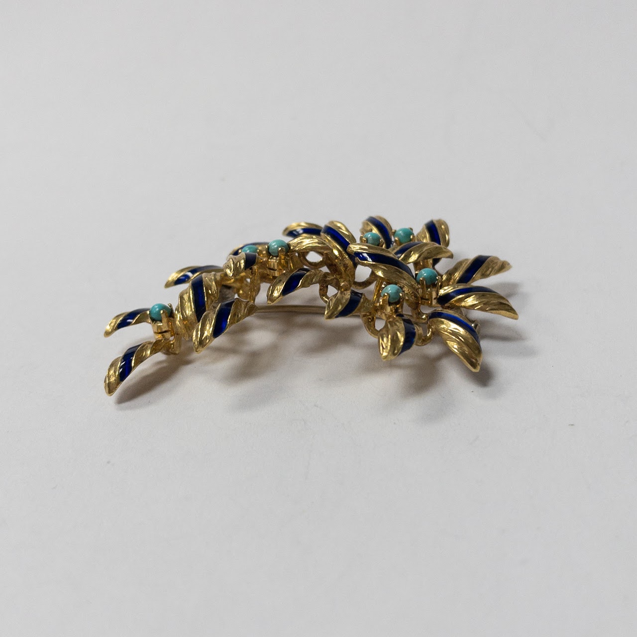 18K Gold, Enamel & Turquoise Brooch