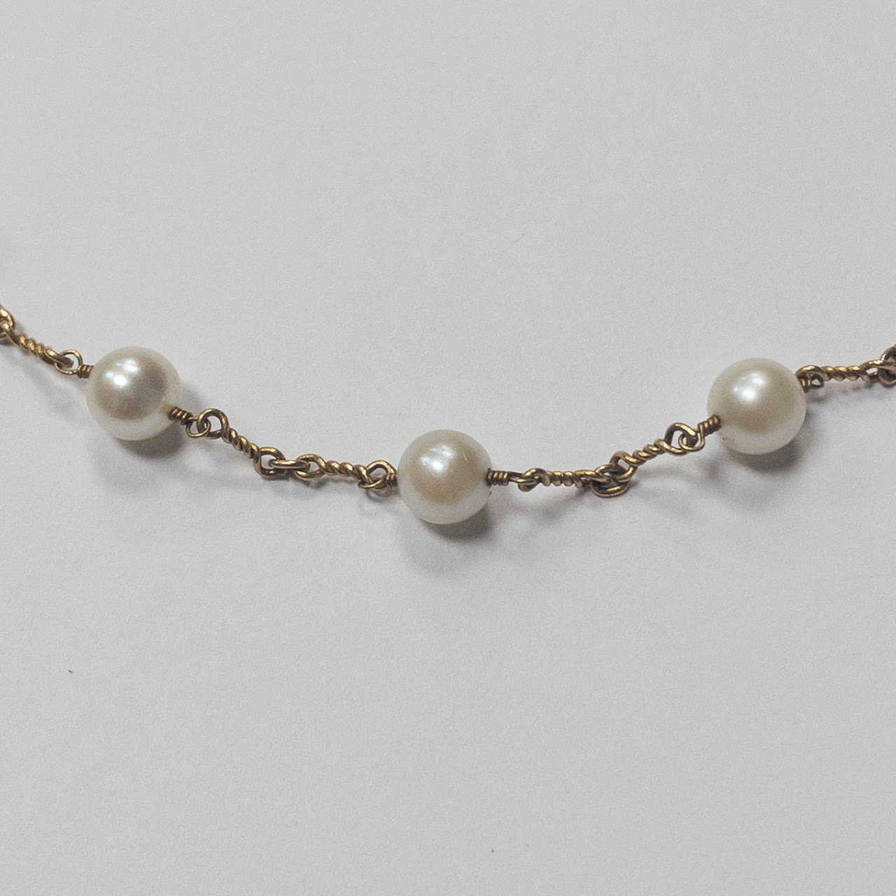 14K Gold & Pearl Station Necklace