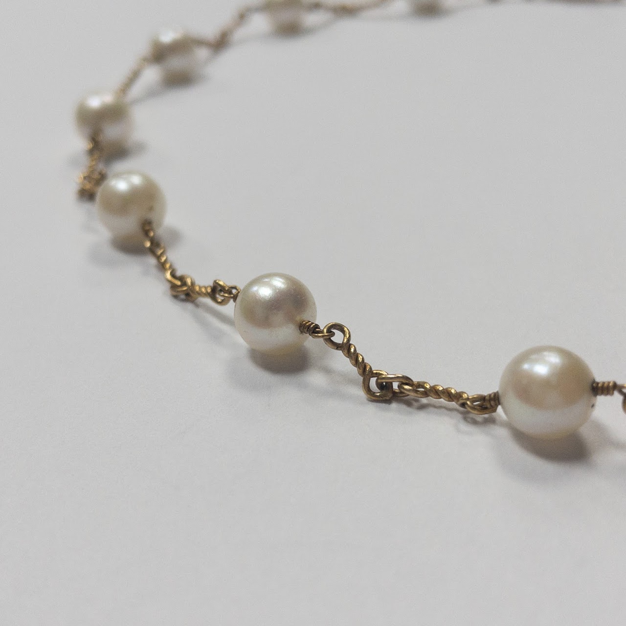 14K Gold & Pearl Station Necklace