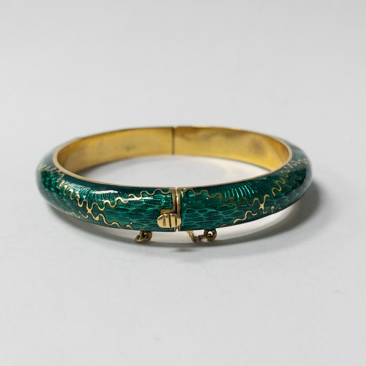 18K Gold & Green Enamel Bangle