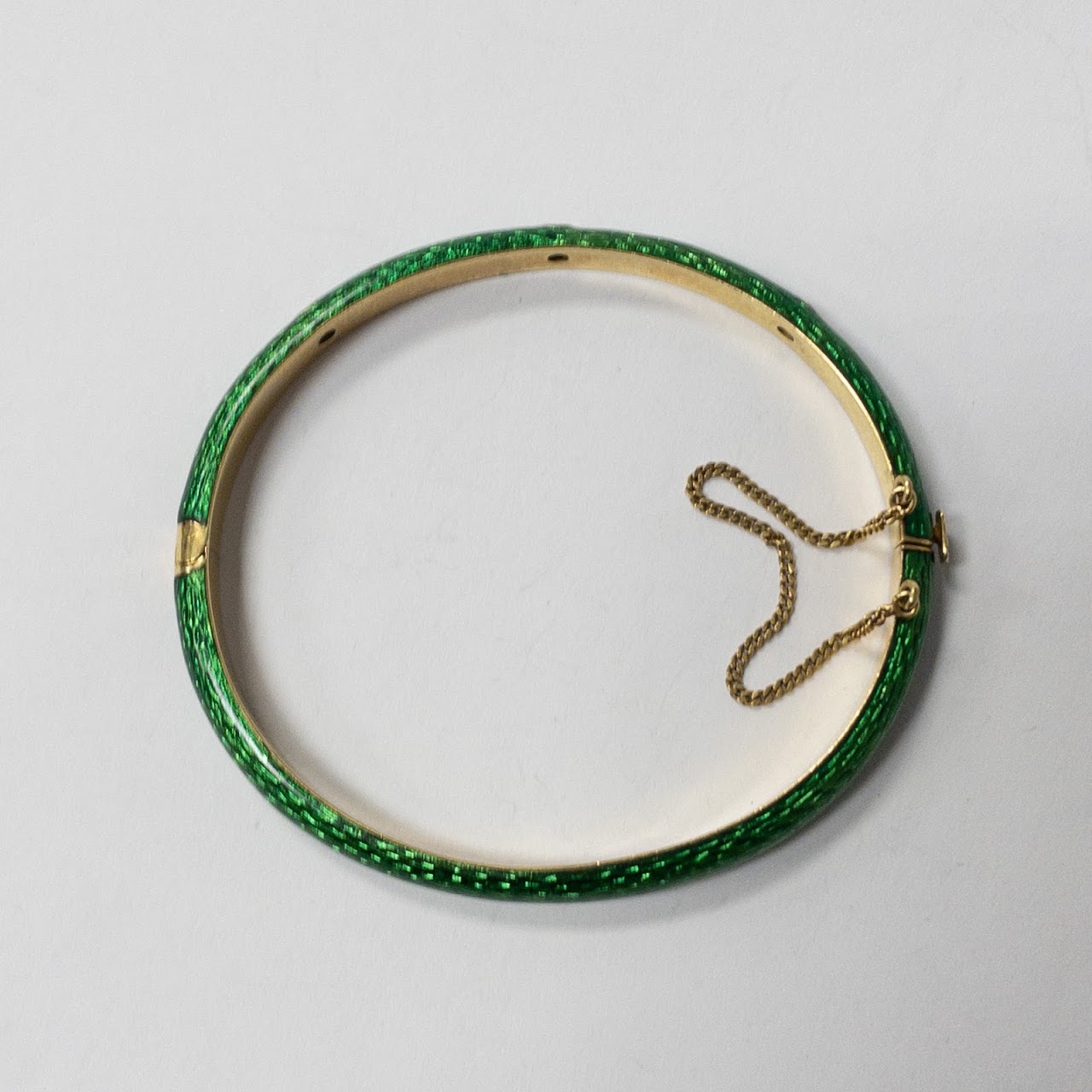 18K Gold, Green Enamel & Diamond  Bangle