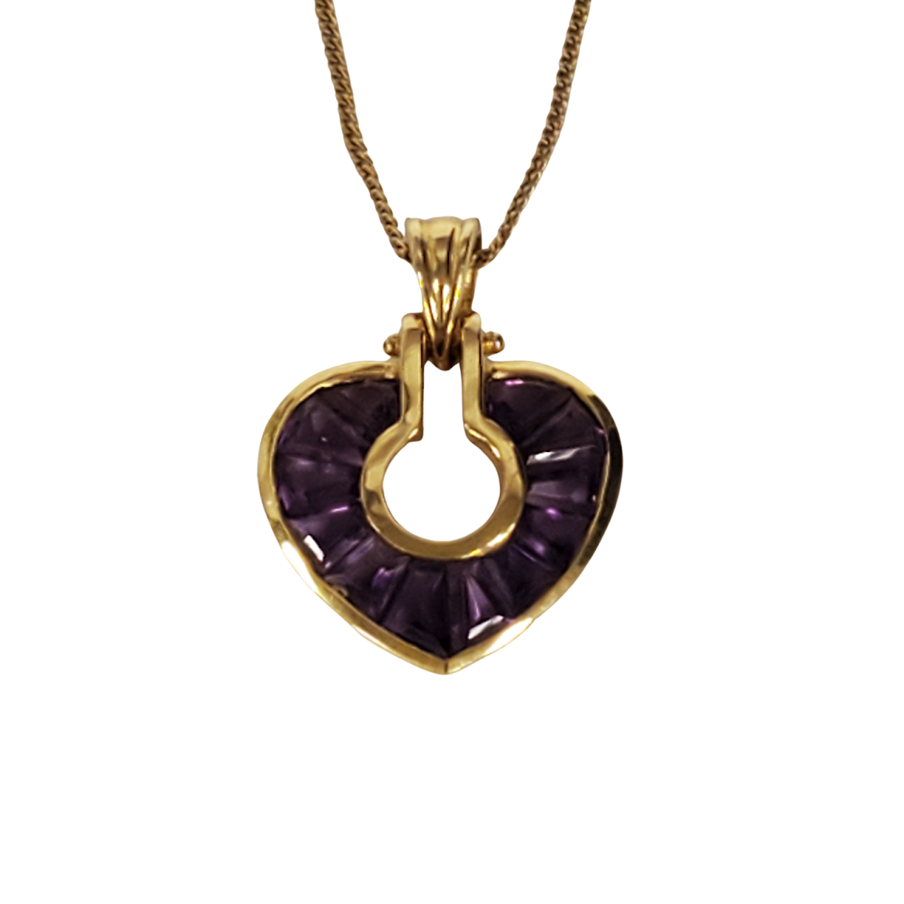 9K & 14K Gold Purple Stone Heart Pendant