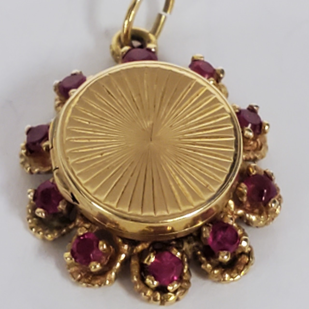 14K Gold Red Stone Flower Locket