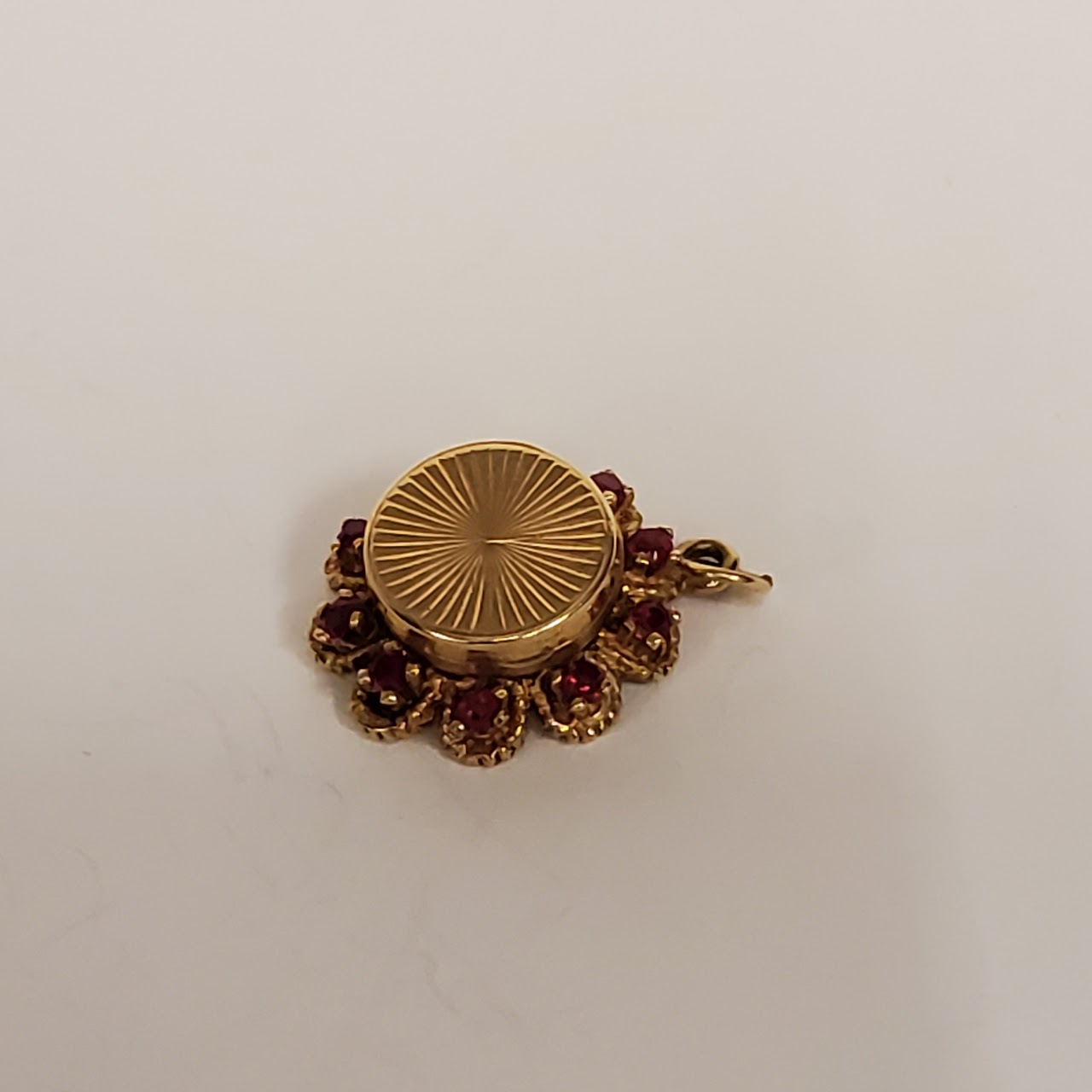 14K Gold Red Stone Flower Locket