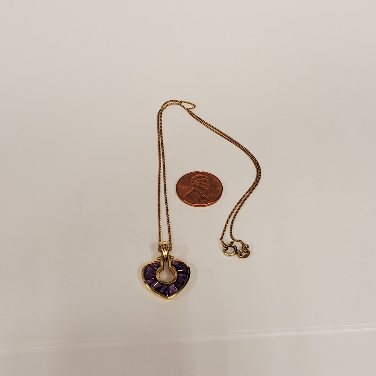 9K & 14K Gold Purple Stone Heart Pendant