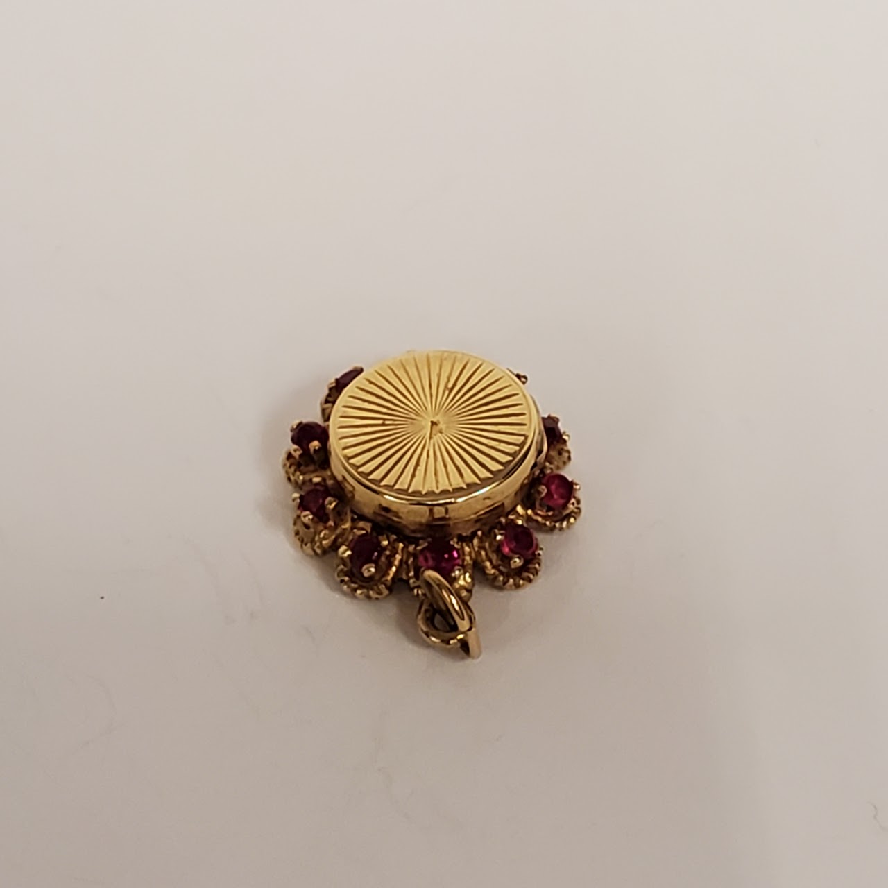 14K Gold Red Stone Flower Locket