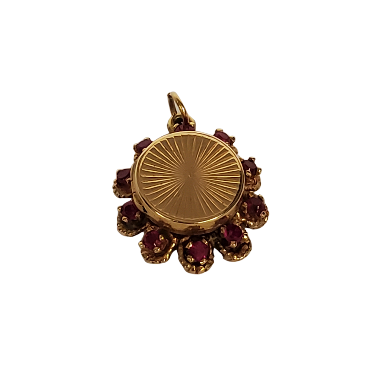 14K Gold Red Stone Flower Locket