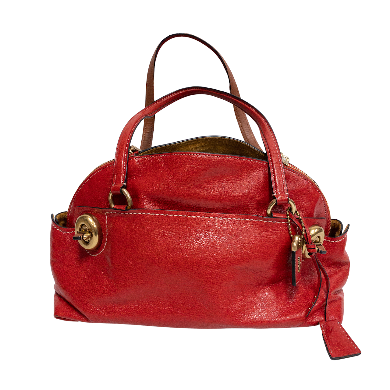 Coach Red Leather Turn-Lock Handbag